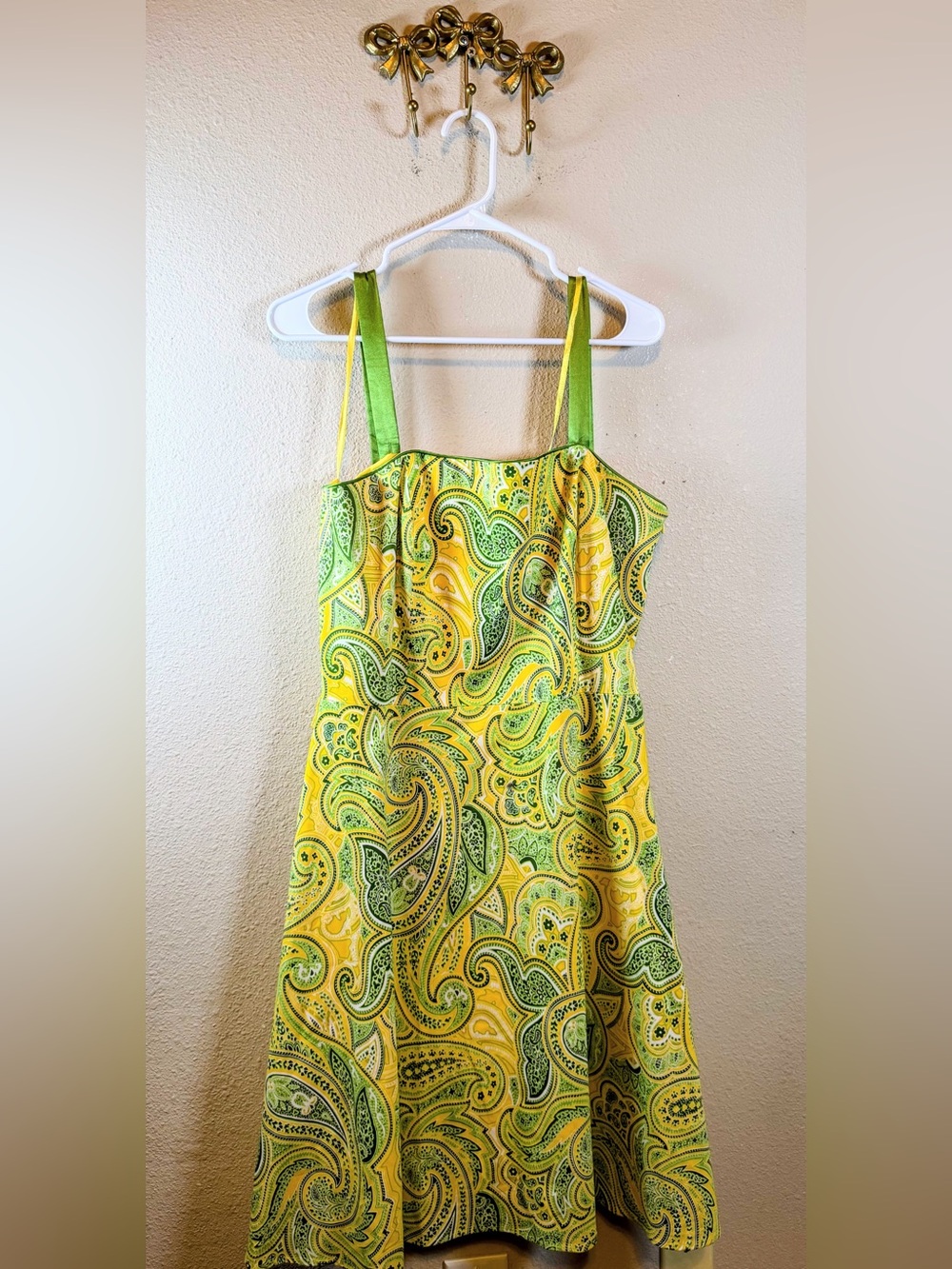 Spense Green & Yellow Paisley Midi Sundress with Straps. Size 14